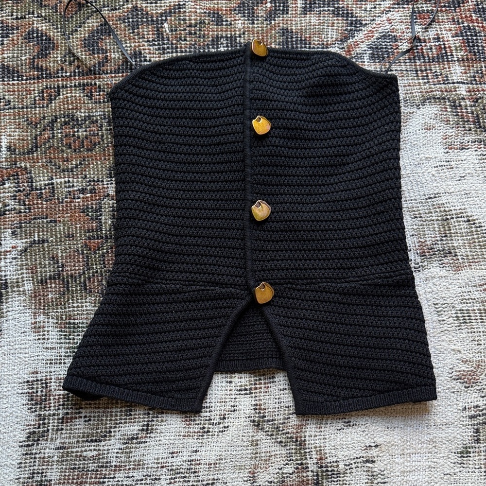 NWT ZARA BLACK STRETCHY STRAPLESS TOP WITH GOLD TONE BUTTONS